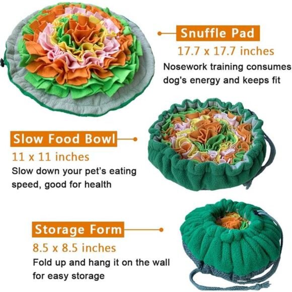 Snuffle Mat for Dogs, Interactive Foraging Puzzle Blanket, Nosework Feeding Bowl - Picture 5 of 8